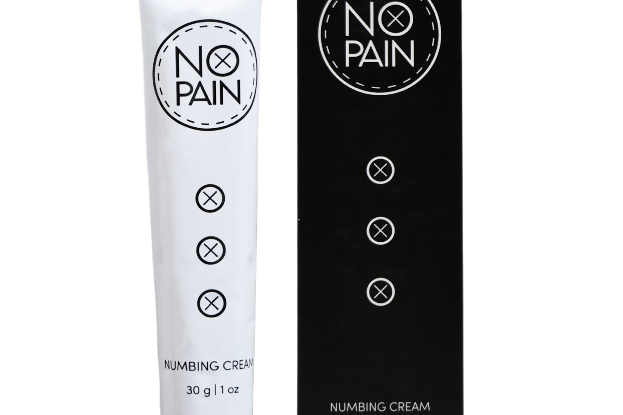 Front view of No Pain Tattoo Numbing Cream 1oz tube, designed for comfortable tattoo sessions.