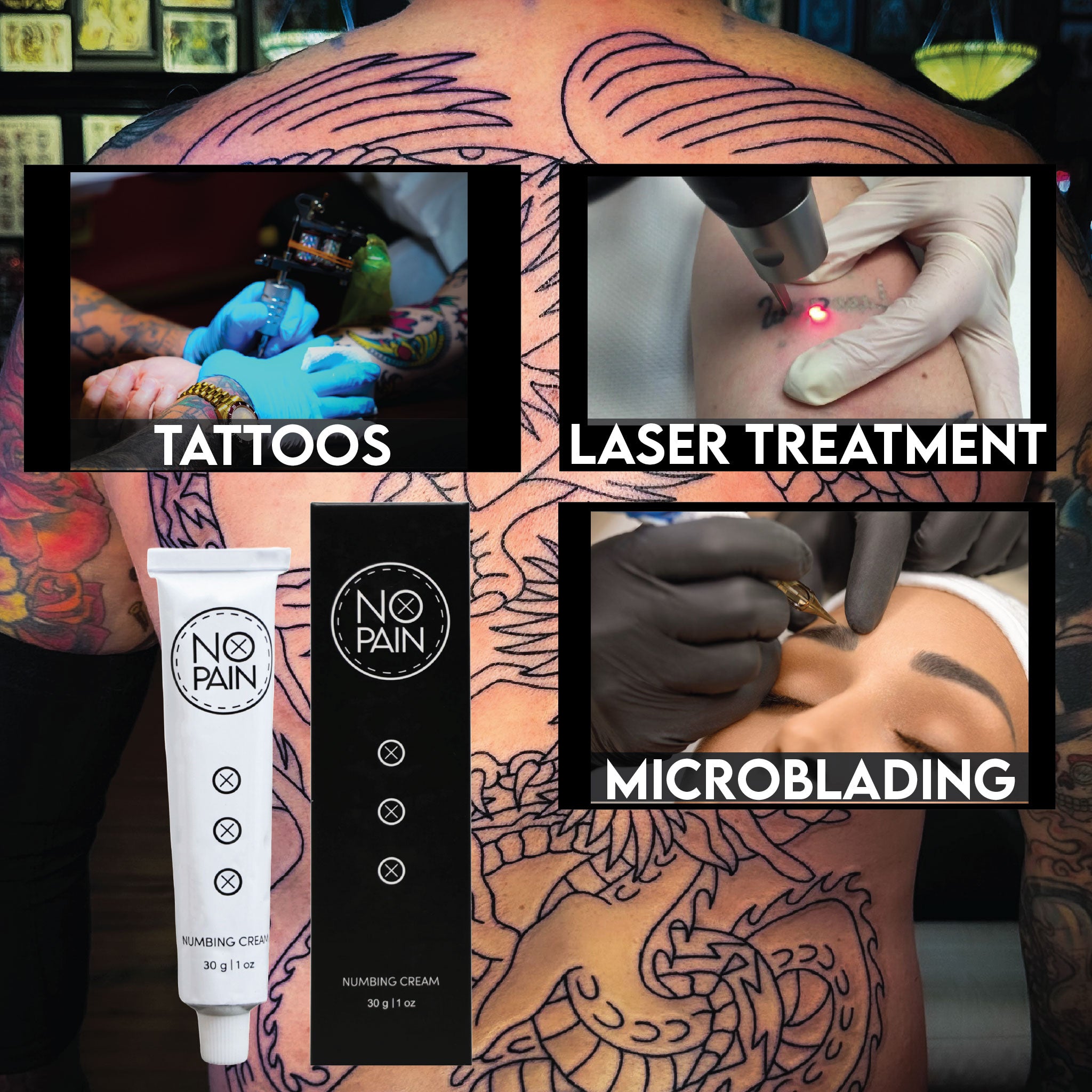 No Pain Tattoo Numbing Cream (90%) - Long Lasting Relief for Painless Tattoos (30g | 1 oz) - No Pain Tattoo