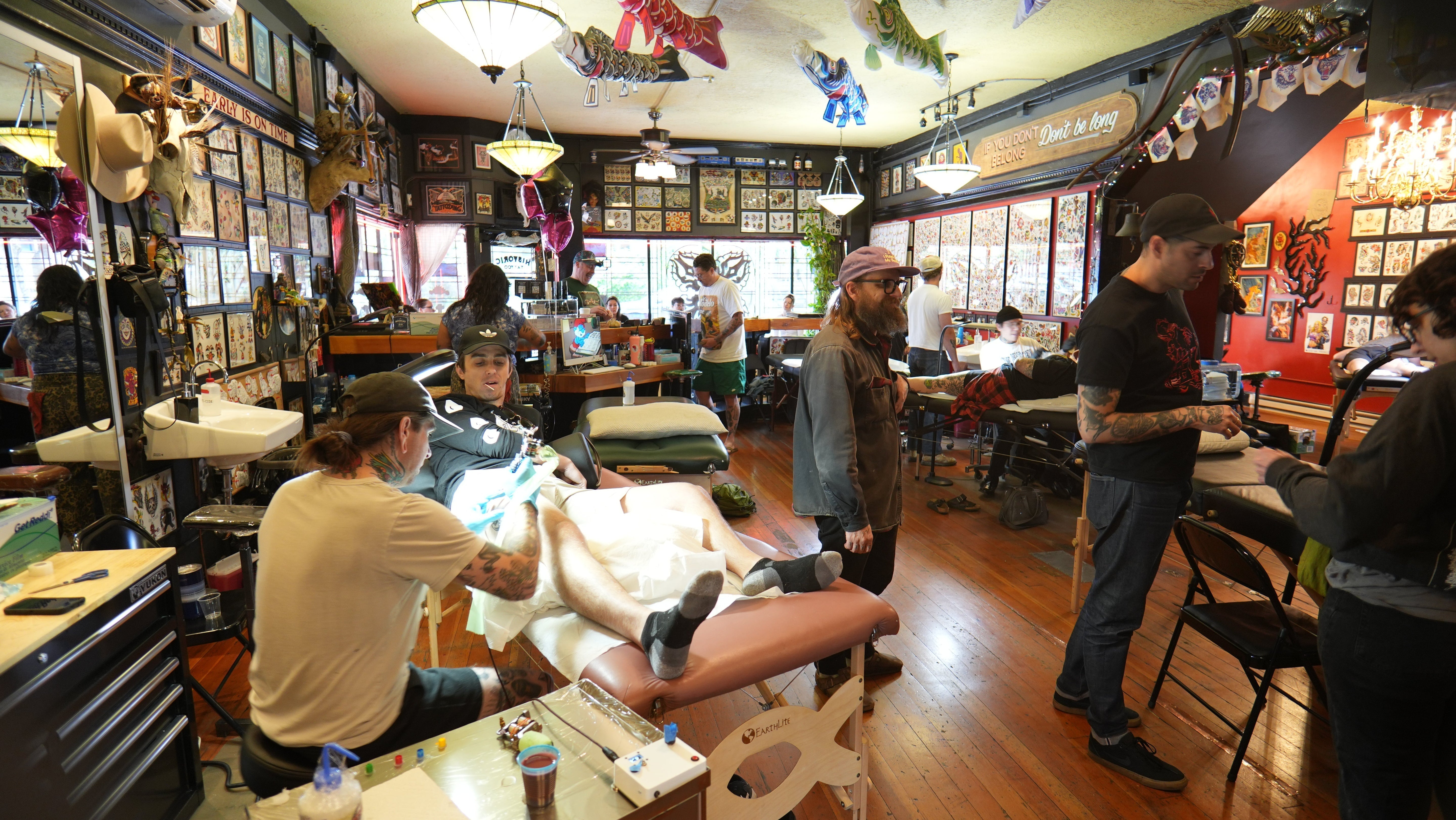 Busy tattoo shop on Friday the 13th, June 2025. Historic Tattoo - Portland, Oregon, USA