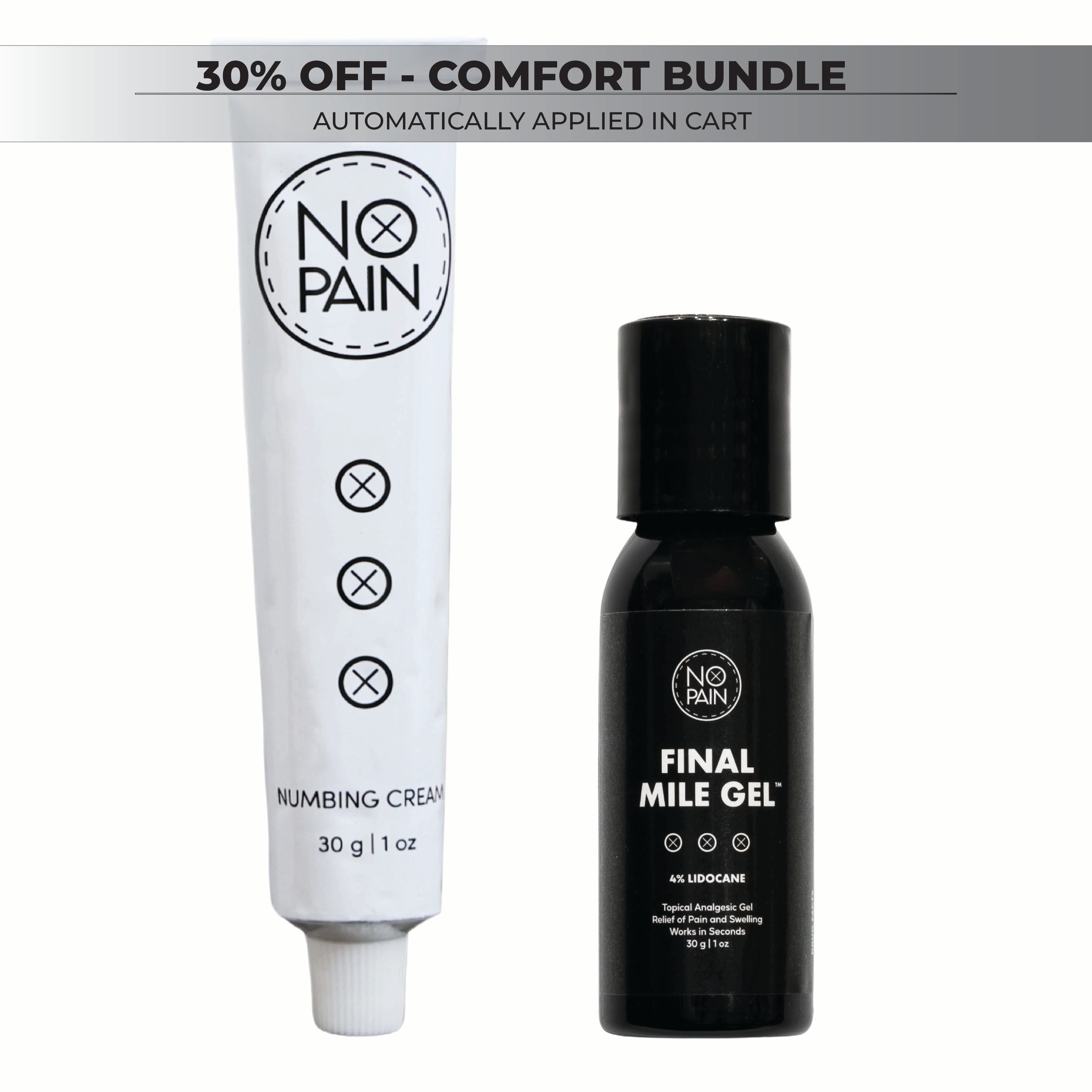 30% Off No Pain Tattoo Comfort Kit including numbing cream and Final Mile Gel — a powerful duo for pre-tattoo numbing and post-session relief.
