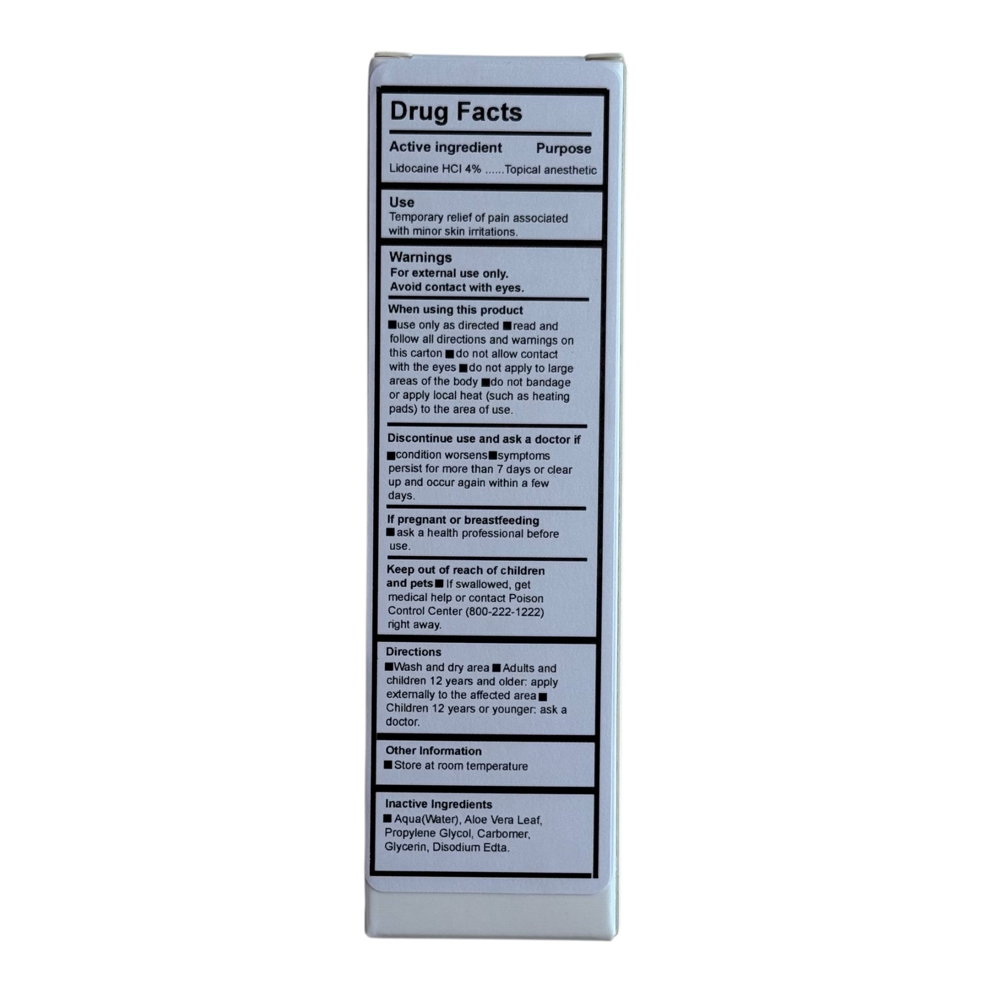 No Pain Tattoo Numbing Cream FDA compliant OTC Drug Facts label.