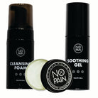 No Pain Tattoo Aftercare Bundle featuring cleansing foam, soothing gel, and aftercare balm — a complete set for post-tattoo care and skin recovery.