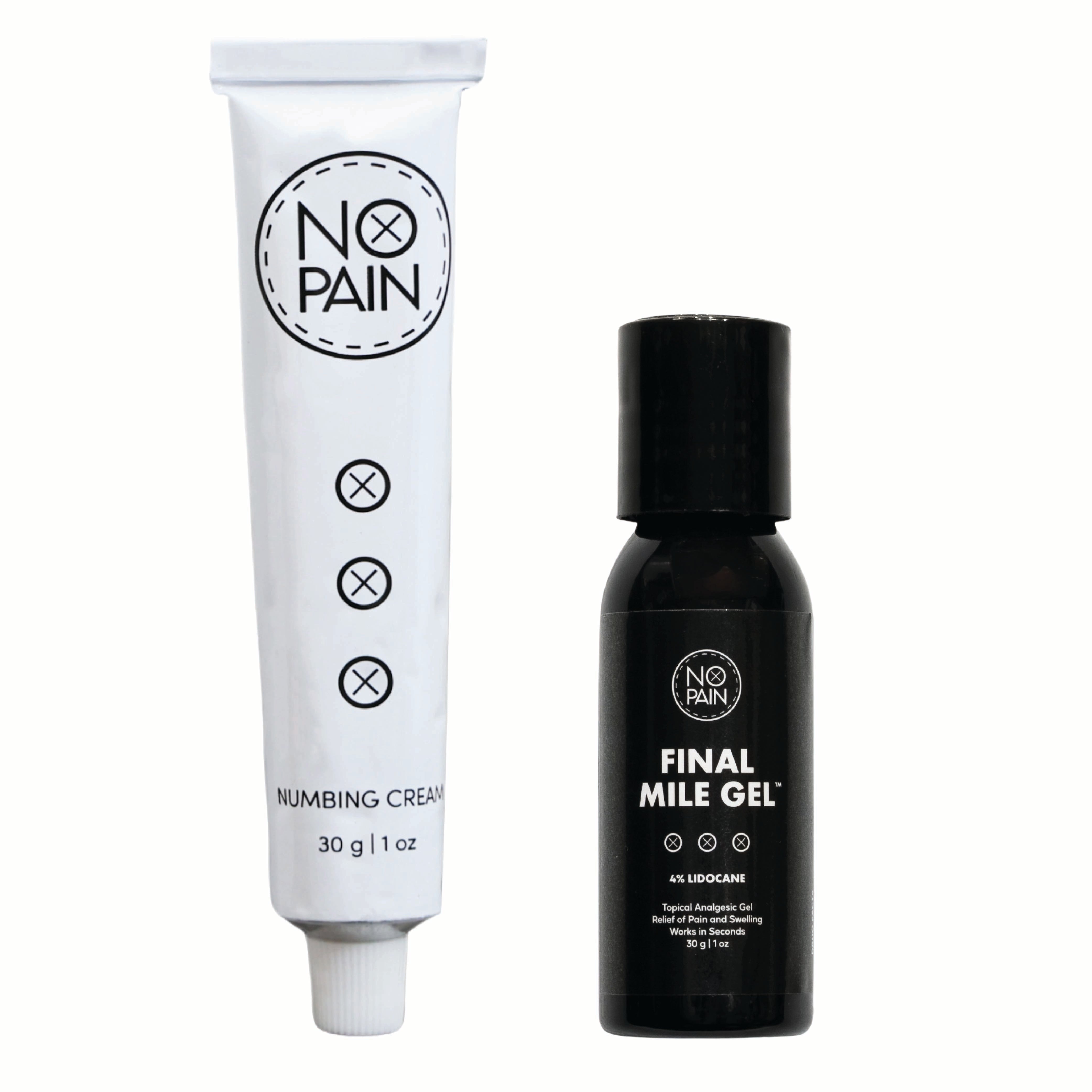 No Pain Tattoo Comfort Kit including numbing cream and Final Mile Gel — a powerful duo for pre-tattoo numbing and post-session relief.